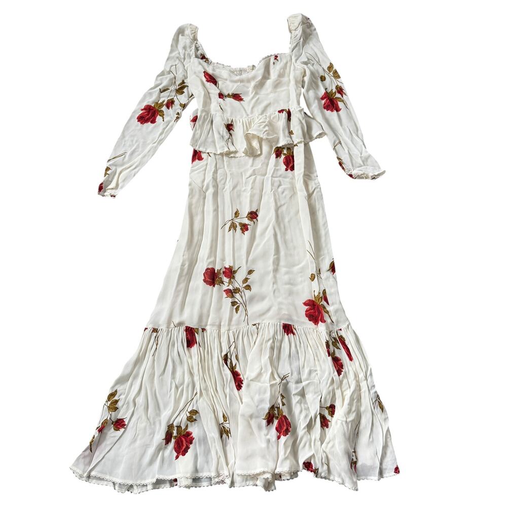 Reformation Zandra Dress American Beauty Floral Ivory Red Roses